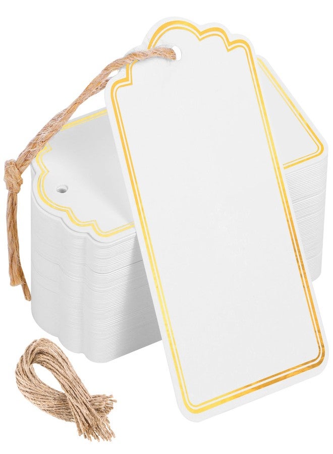 woric 120 PCS Tags with String Gold Foil Metallic Gift Tags Writable Blank Tag for Valentine's Day Baby Shower Birthday Wedding Presents Labeling DIY Craft Project 3.5''×2'' - Image 1
